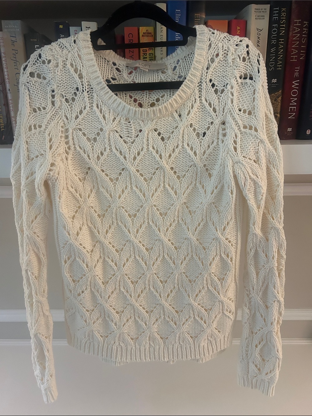 LOFT Cream Open-Knit Diamond Sweater